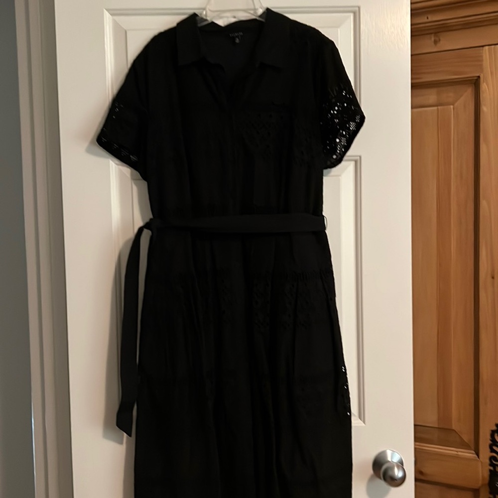 Black eyelet dress with tie belt